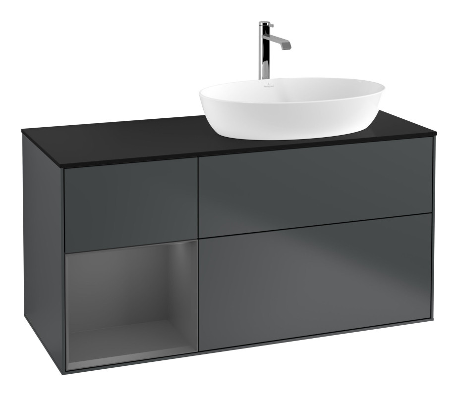 Тумба под раковину Villeroy & Boch Finion 120х50,1 см с подсветкой МДФ темно-синий матовый лак/стекло черное матовое G802GKHG