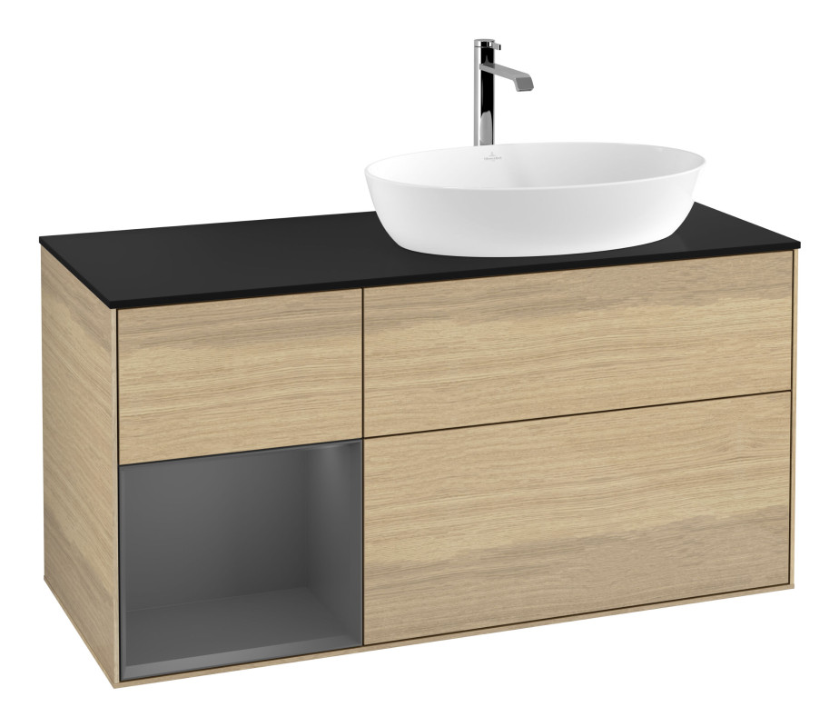 Тумба под раковину Villeroy & Boch Finion 120х50,1 см с подсветкой МДФ шпон дуба/стекло черное матовое G802GKPC