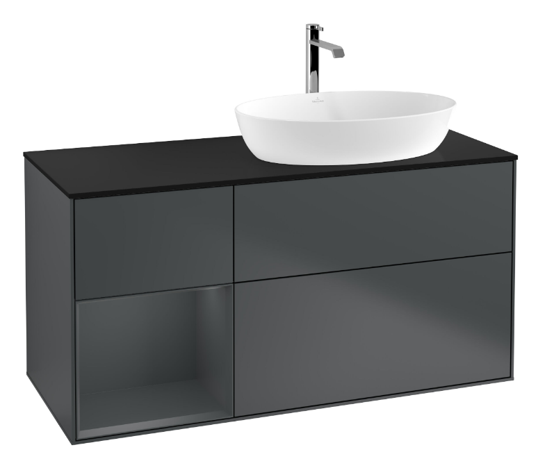 Тумба під раковину Villeroy & Boch Finion 120х50,1 см із підсвічуванням МДФ темно-синій матовий лак/скло чорне матове G802HGHG