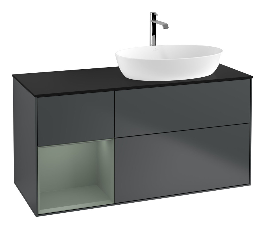 Тумба под раковину Villeroy & Boch Finion 120х50,1 см с подсветкой МДФ темно-синий матовый лак/стекло черное матовое G802GMHG