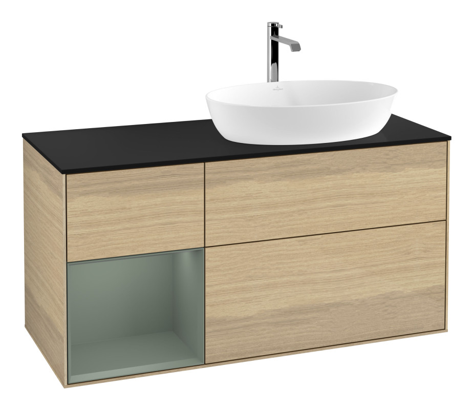 Тумба під раковину Villeroy & Boch Finion 120х50,1 см з підсвічуванням МДФ шпон дуба/скло чорне матове G802GMPC