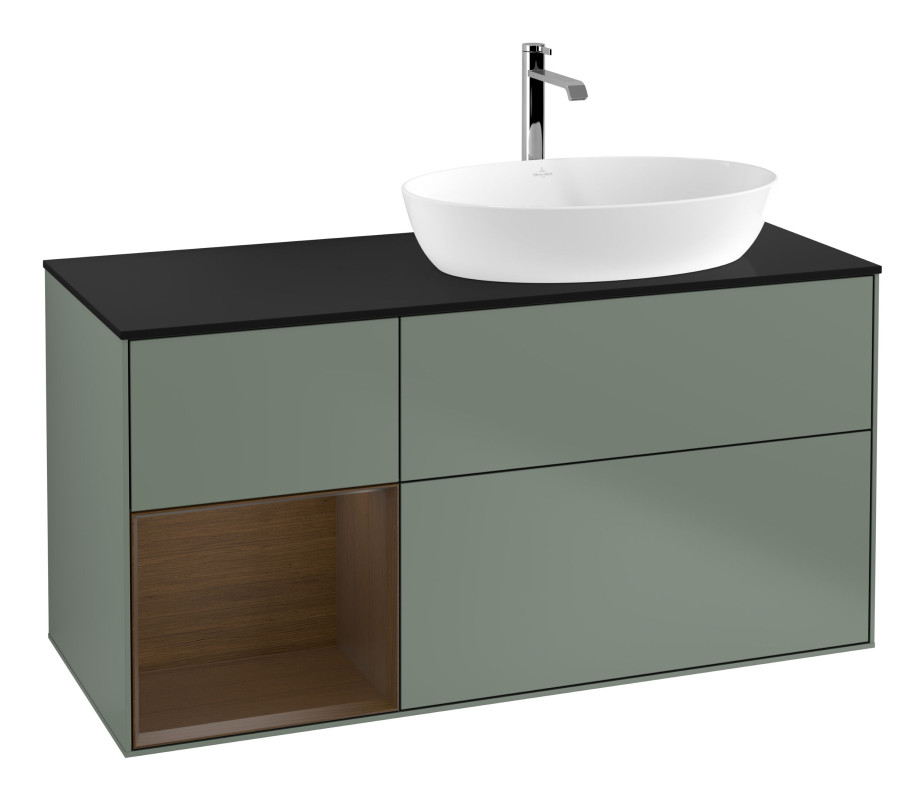 Тумба под раковину Villeroy & Boch Finion 120х50,1 см с подсветкой МДФ оливковый матовый лак/стекло черное матовое G802GNGM