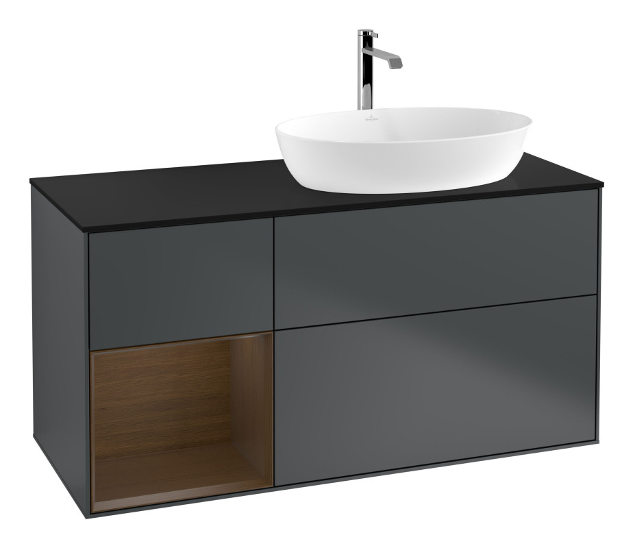 Тумба під раковину Villeroy & Boch Finion 120х50,1 см із підсвічуванням МДФ темно-синій матовий лак/скло чорне матове G802GNHG