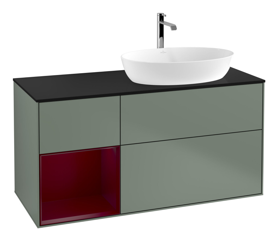 Тумба под раковину Villeroy & Boch Finion 120х50,1 см с подсветкой МДФ оливковый матовый лак/стекло черное матовое G802HBGM