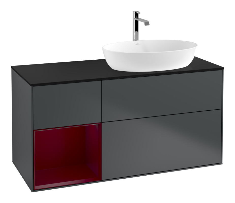 Тумба под раковину Villeroy & Boch Finion 120х50,1 см с подсветкой МДФ темно-синий матовый лак/стекло черное матовое G802HBHG