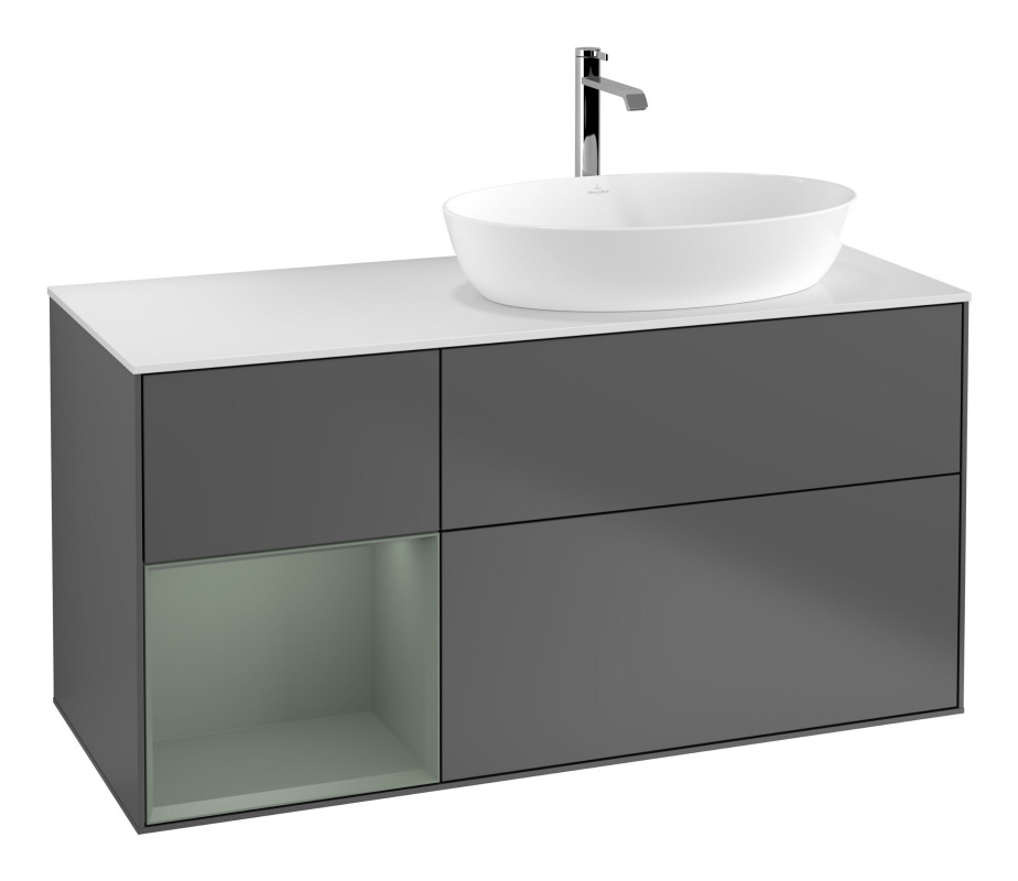 Тумба під раковину Villeroy & Boch Finion 120х50,1 см із підсвічуванням МДФ антрацит матовий лак/скло біле матове G801GMGK