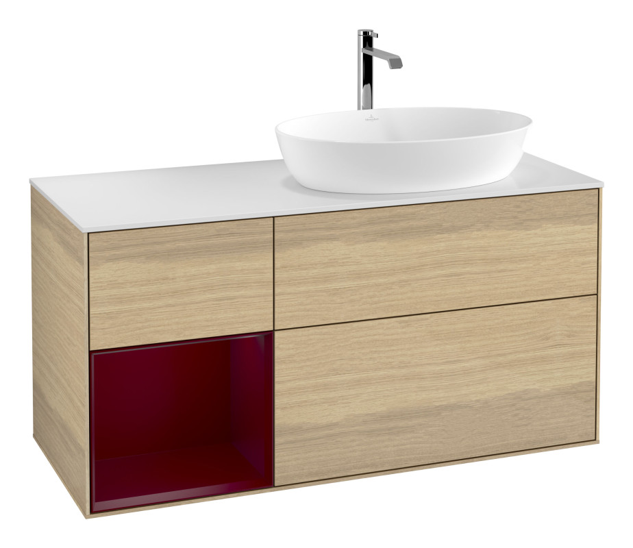 Тумба под раковину Villeroy & Boch Finion 120х50,1 см с подсветкой МДФ шпон дуба/стекло белое матовое G801HBPC