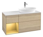 Тумба под раковину Villeroy & Boch Finion 120х50,1 см с подсветкой МДФ шпон дуба/стекло белое матовое G801HFPC