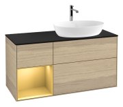 Тумба под раковину Villeroy & Boch Finion 120х50,1 см с подсветкой МДФ шпон дуба/стекло черное матовое G802HFPC