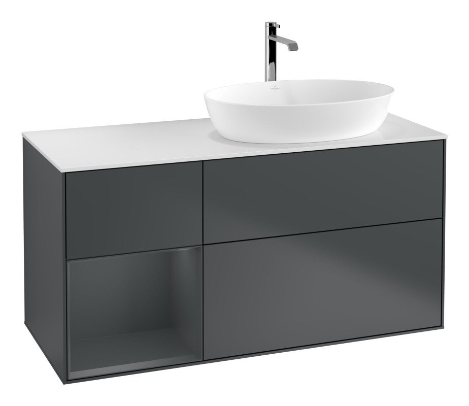 Тумба під раковину Villeroy & Boch Finion 120х50,1 см із підсвічуванням МДФ темно-синій матовий лак/скло біле матове G801HGHG