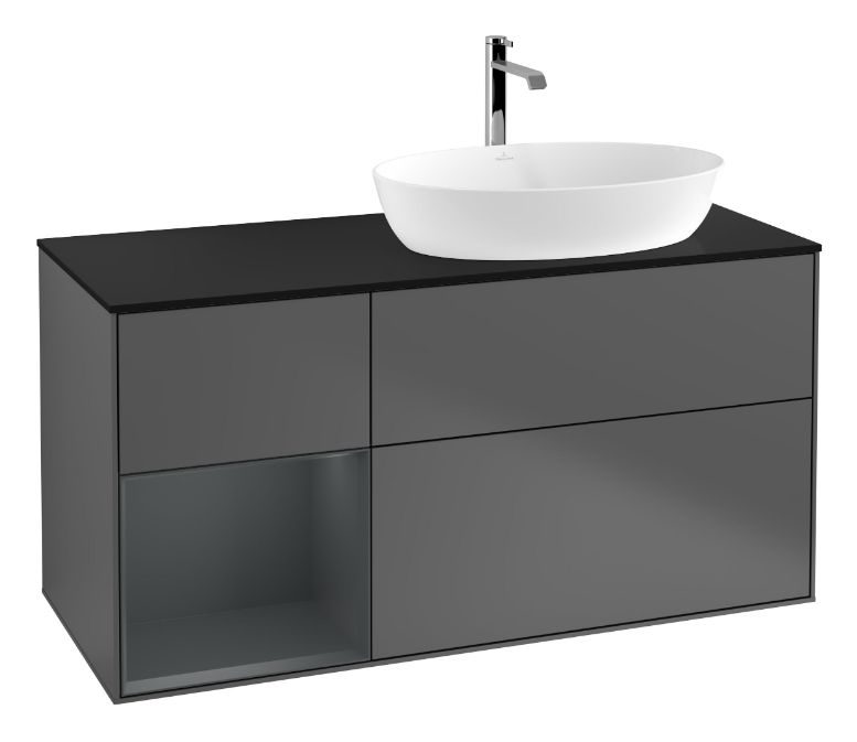 Тумба під раковину Villeroy & Boch Finion 120х50,1 см із підсвічуванням МДФ антрацит матовий лак/скло чорне матове G802HGGK