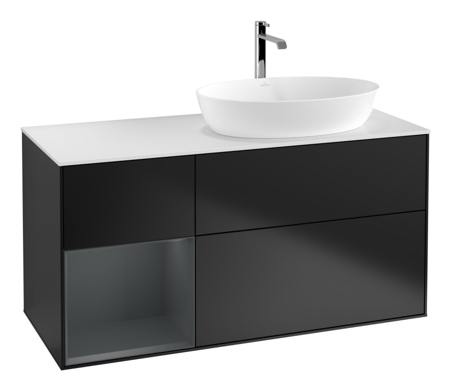 Тумба под раковину Villeroy & Boch Finion 120х50,1 см с подсветкой МДФ черный матовый лак/стекло белое матовое G801HGPD