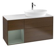 Тумба під раковину Villeroy & Boch Finion 120х50,1 см із підсвічуванням МДФ шпон волоського горіха/скло біле матове G801GMGN