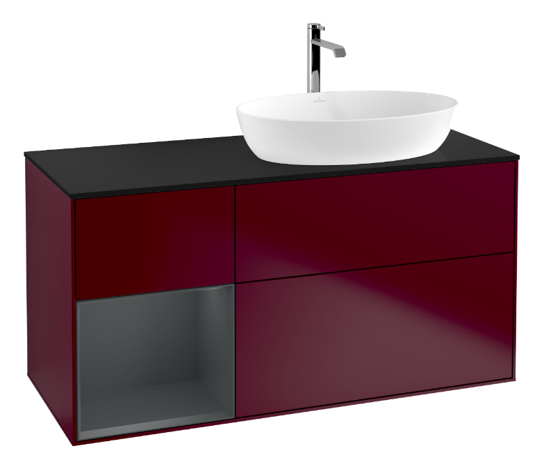 Тумба под раковину Villeroy & Boch Finion 120х50,1 см с подсветкой МДФ пион матовый лак/стекло черное матовое G802HGHB