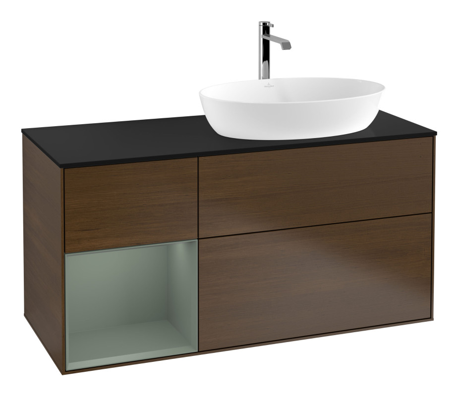 Тумба под раковину Villeroy & Boch Finion 120х50,1 см с подсветкой МДФ шпон грецкого ореха/стекло черное матовое G802GMGN