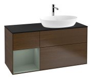 Тумба під раковину Villeroy & Boch Finion 120х50,1 см із підсвічуванням МДФ шпон волоського горіха/скло чорне матове G802GMGN