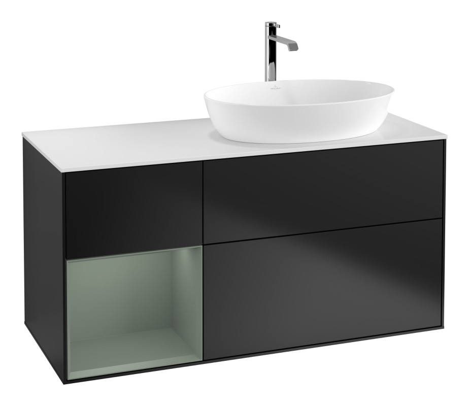 Тумба під раковину Villeroy & Boch Finion 120х50,1 см із підсвічуванням МДФ чорний матовий лак/скло біле матове G801GMPD