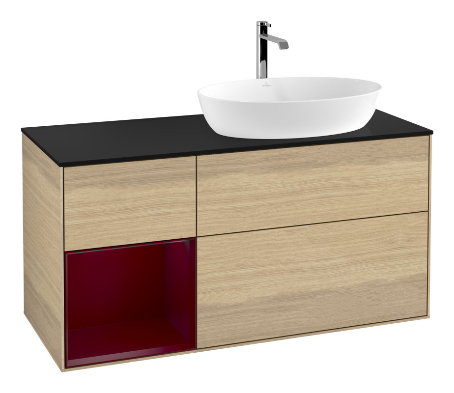 Тумба под раковину Villeroy & Boch Finion 120х50,1 см с подсветкой МДФ шпон дуба/стекло черное матовое G802HBPC