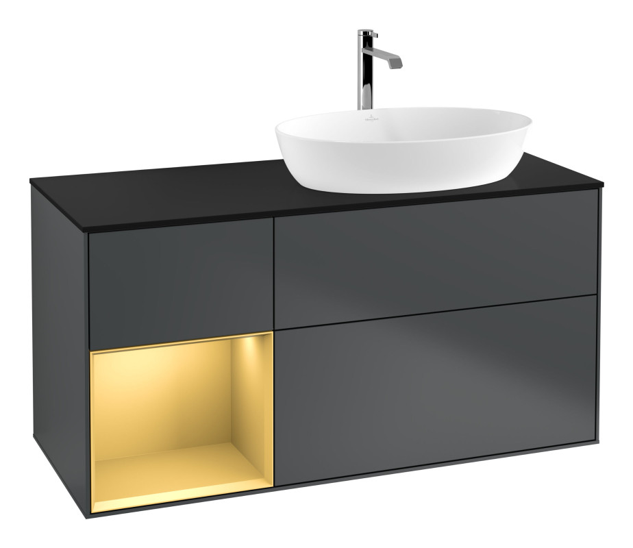 Тумба під раковину Villeroy & Boch Finion 120х50,1 см із підсвічуванням МДФ темно-синій матовий лак/скло чорне матове G802HFHG