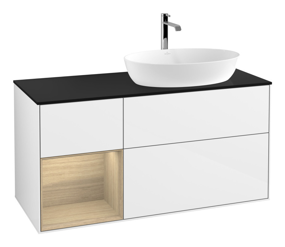 Тумба под раковину Villeroy & Boch Finion 120х50,1 см с подсветкой МДФ глянцевый белый лак/стекло черное матовое G802PCGF