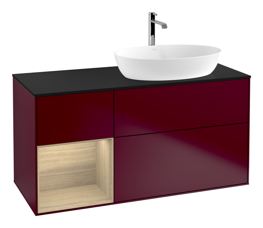 Тумба под раковину Villeroy & Boch Finion 120х50,1 см с подсветкой МДФ пион матовый лак/стекло черное матовое G802PCHB