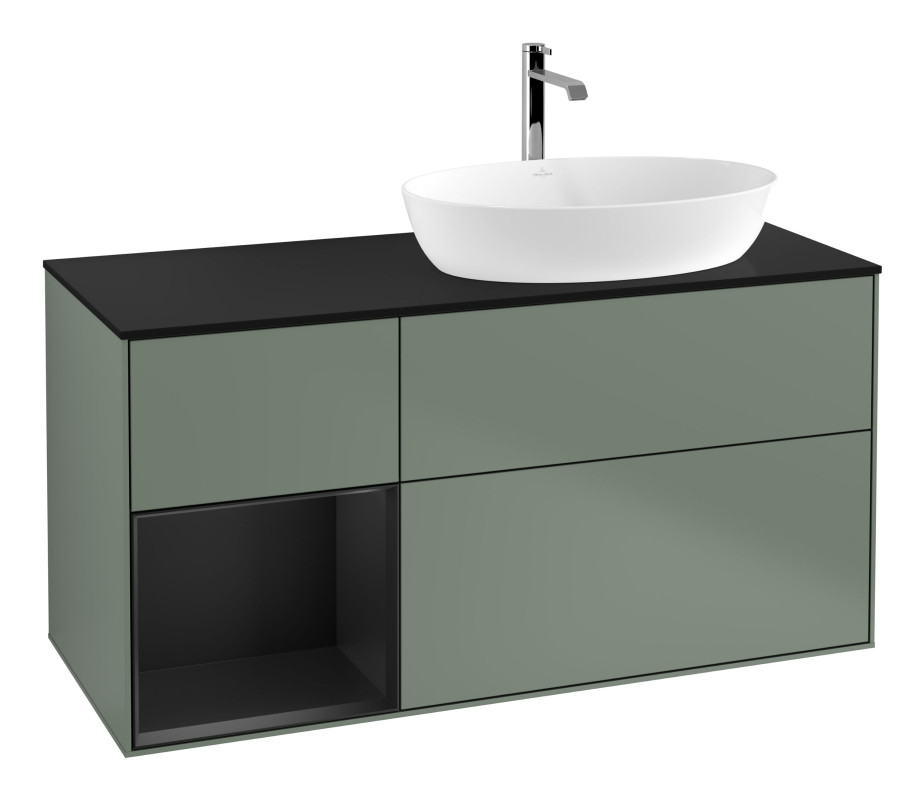 Тумба под раковину Villeroy & Boch Finion 120х50,1 см с подсветкой МДФ оливковый матовый лак/стекло черное матовое G802PDGM