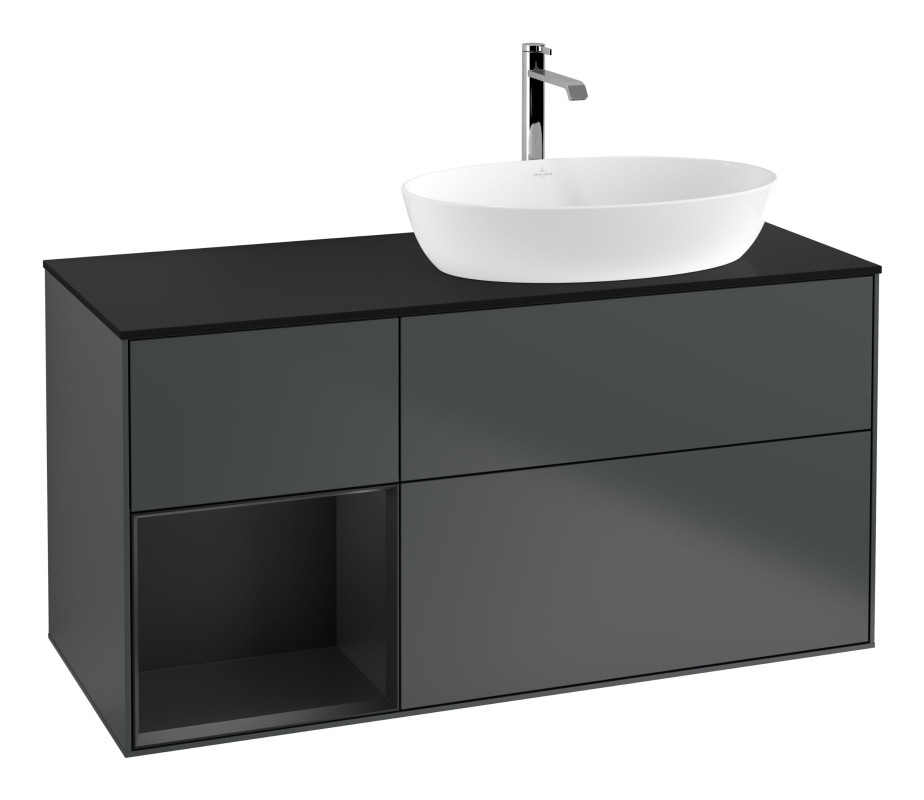 Тумба под раковину Villeroy & Boch Finion 120х50,1 см с подсветкой МДФ темно-синий матовый лак/стекло черное матовое G802PDHG