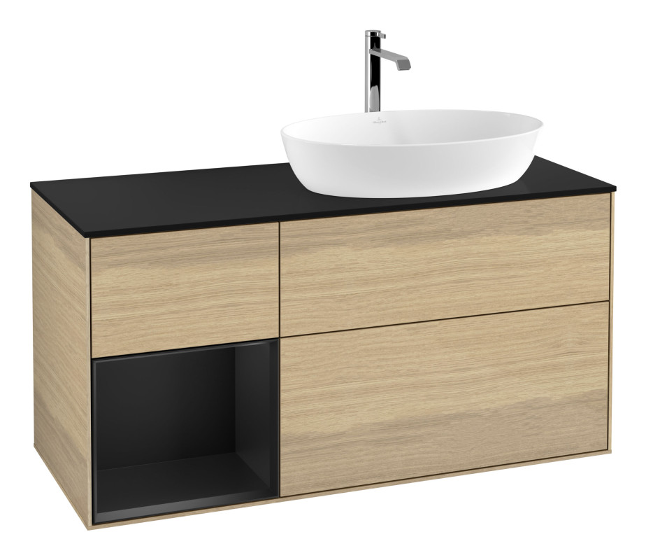 Тумба под раковину Villeroy & Boch Finion 120х50,1 см с подсветкой МДФ шпон дуба/стекло черное матовое G802PDPC