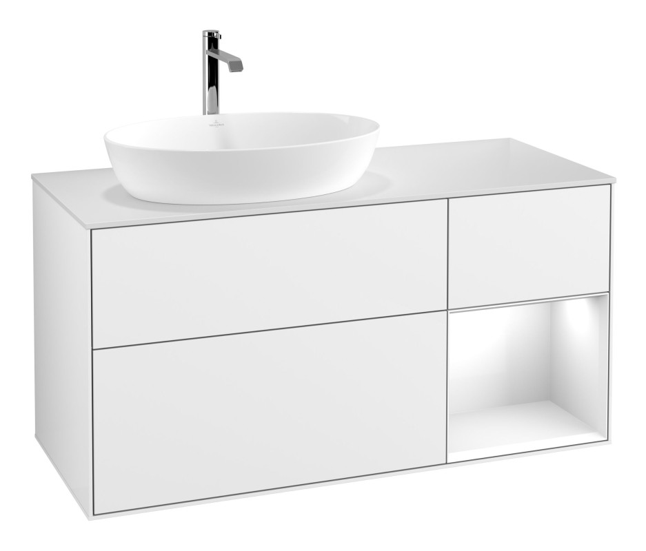 Тумба під раковину Villeroy & Boch Finion 120х50,1 см із підсвічуванням МДФ білий глянцевий лак/скло біле матове F811GFGF