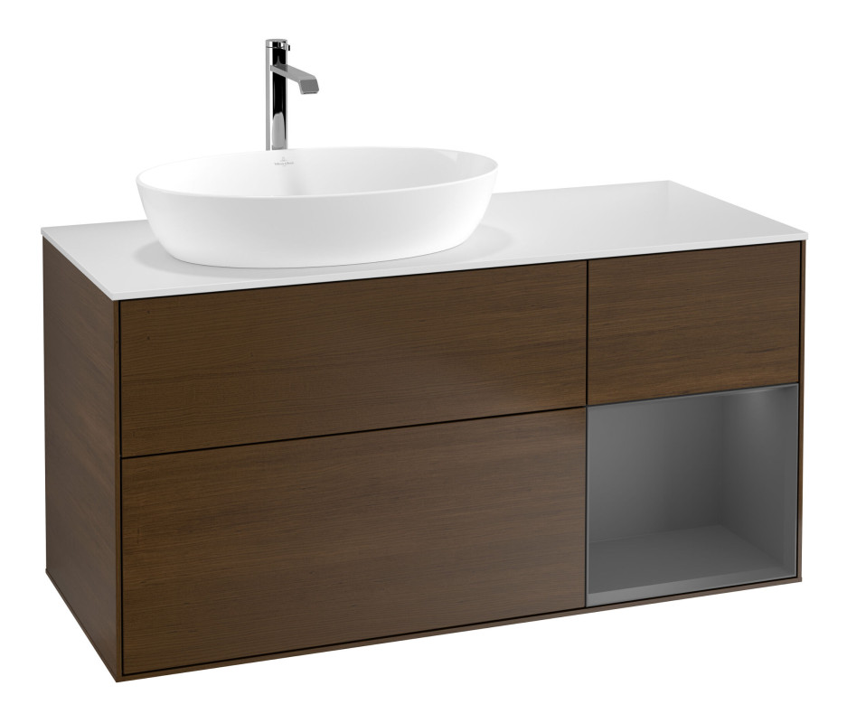 Тумба под раковину Villeroy & Boch Finion 120х50,1 см с подсветкой МДФ шпон грецкого ореха/стекло белое матовое F811GKGN