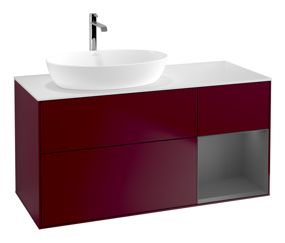 Тумба под раковину Villeroy & Boch Finion 120х50,1 см с подсветкой МДФ пион матовый лак/стекло белое матовое F811GKHB