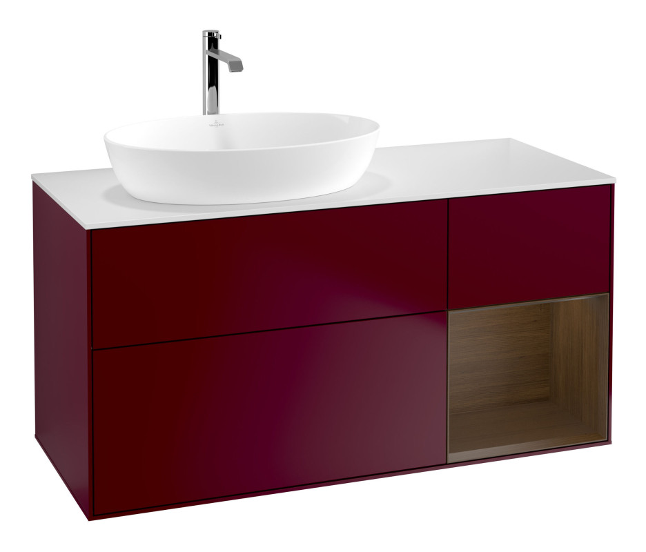 Тумба под раковину Villeroy & Boch Finion 120х50,1 см с подсветкой МДФ пион матовый лак/стекло белое матовое F811GNHB