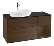 Тумба под раковину Villeroy & Boch Finion 120х50,1 см с подсветкой МДФ шпон грецкого ореха/стекло черное матовое F812GNGN