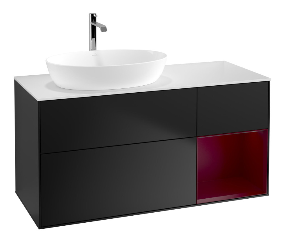 Тумба під раковину Villeroy & Boch Finion 120х50,1 см із підсвічуванням МДФ чорний матовий лак/скло біле матове F811HBPD