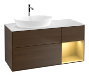 Тумба под раковину Villeroy & Boch Finion 120х50,1 см с подсветкой МДФ шпон грецкого ореха/стекло белое матовое F811HFGN