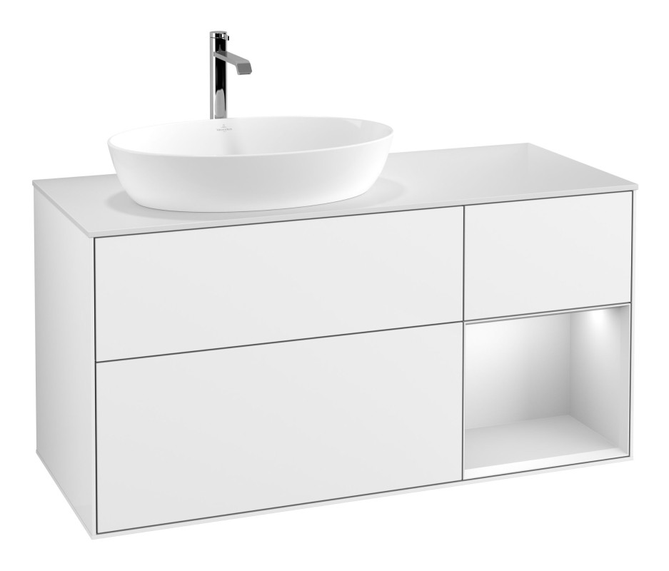 Тумба під раковину Villeroy & Boch Finion 120х50,1 см із підсвічуванням МДФ білий глянцевий лак/скло біле матове F811MTGF