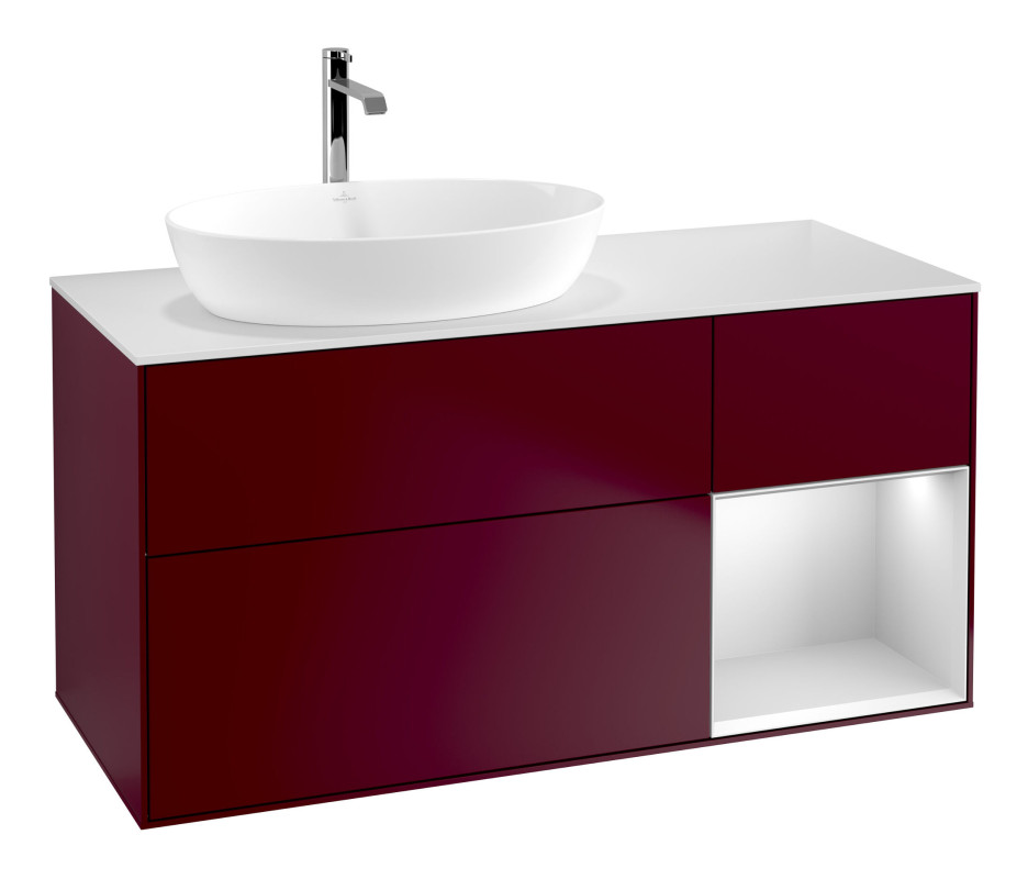 Тумба под раковину Villeroy & Boch Finion 120х50,1 см с подсветкой МДФ пион матовый лак/стекло белое матовое F811MTHB