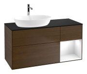 Тумба под раковину Villeroy & Boch Finion 120х50,1 см с подсветкой МДФ шпон грецкого ореха/стекло черное матовое F812GFGN