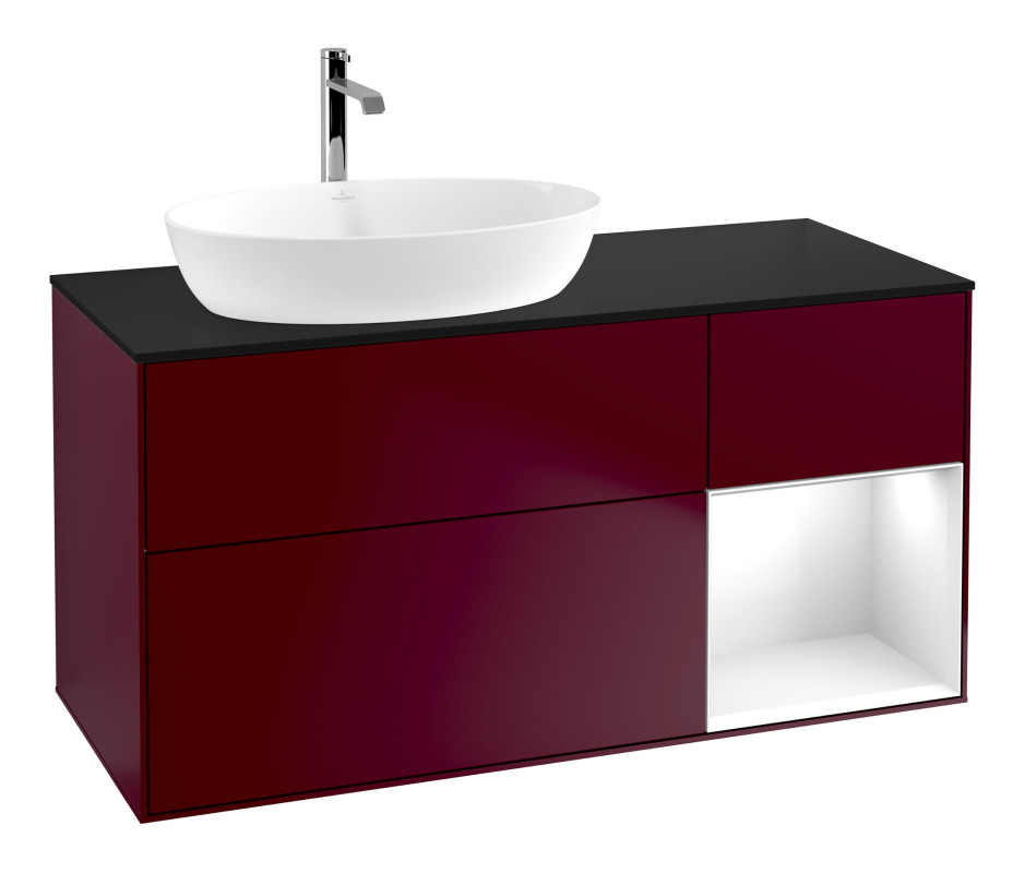 Тумба под раковину Villeroy & Boch Finion 120х50,1 см с подсветкой МДФ пион матовый лак/стекло черное матовое F812GFHB