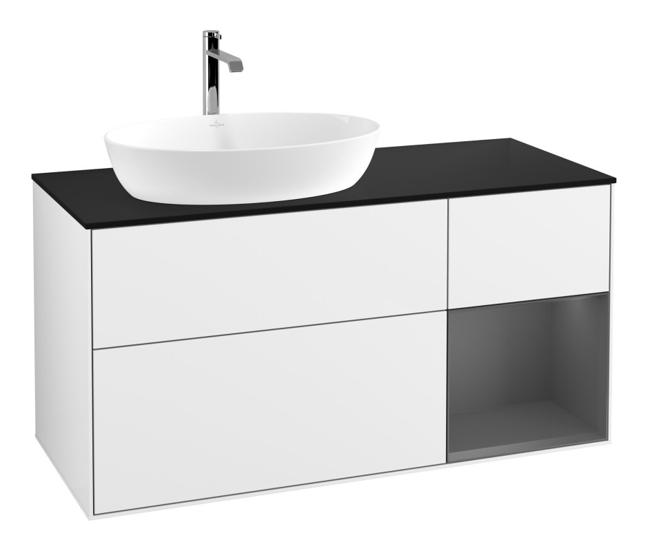 Тумба под раковину Villeroy & Boch Finion 120х50,1 см с подсветкой МДФ глянцевый белый лак/стекло черное матовое F812GKGF