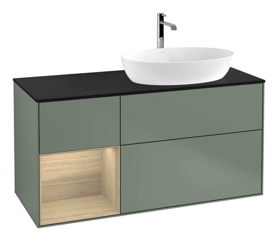 Тумба під раковину Villeroy & Boch Finion 120х50,1 см із підсвічуванням МДФ оливковий матовий лак/скло чорне матове G802PCGM
