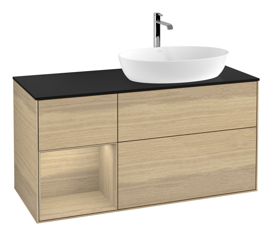 Тумба під раковину Villeroy & Boch Finion 120х50,1 см з підсвічуванням МДФ шпон дуба/скло чорне матове G802PCPC