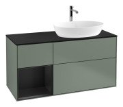 Тумба під раковину Villeroy & Boch Finion 120х50,1 см із підсвічуванням МДФ оливковий матовий лак/скло чорне матове G802PDGM