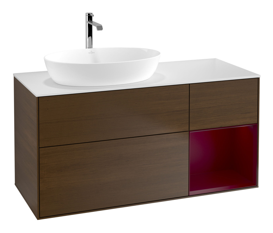 Тумба під раковину Villeroy & Boch Finion 120х50,1 см із підсвічуванням МДФ шпон волоського горіха/скло біле матове F811HBGN