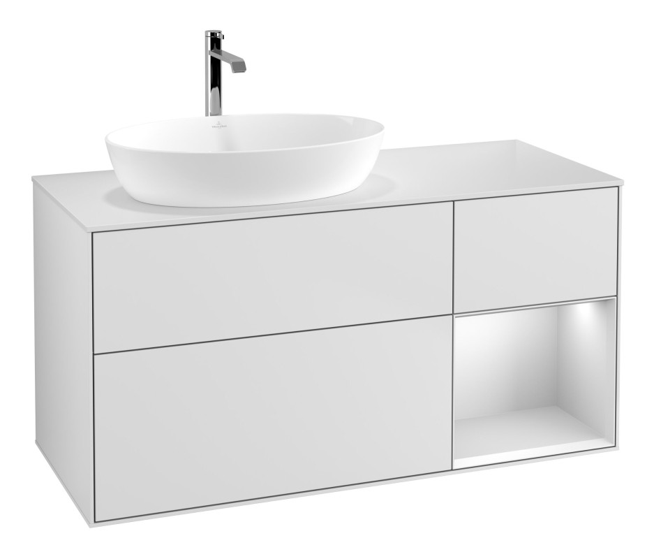 Тумба під раковину Villeroy & Boch Finion 120х50,1 см із підсвічуванням МДФ білий матовий лак/скло біле матове F811MTMT