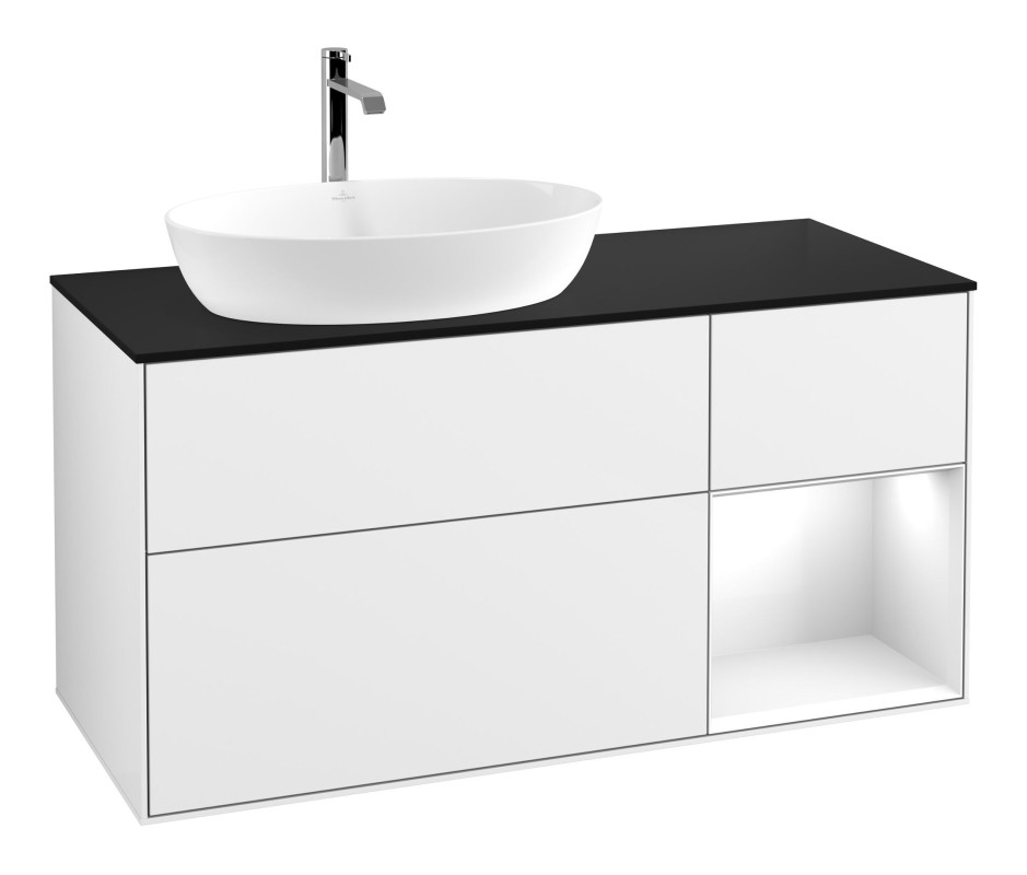 Тумба під раковину Villeroy & Boch Finion 120х50,1 см із підсвічуванням МДФ білий глянцевий лак/скло чорне матове F812GFGF