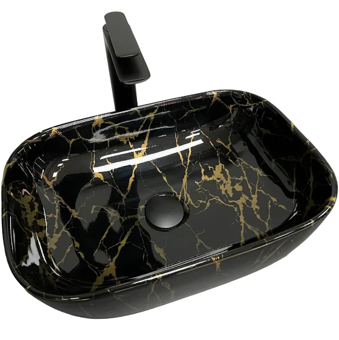 Раковина для ванной VBI PARMA 46x32,5 см керамика черный мрамор глянцевый VBI-011207