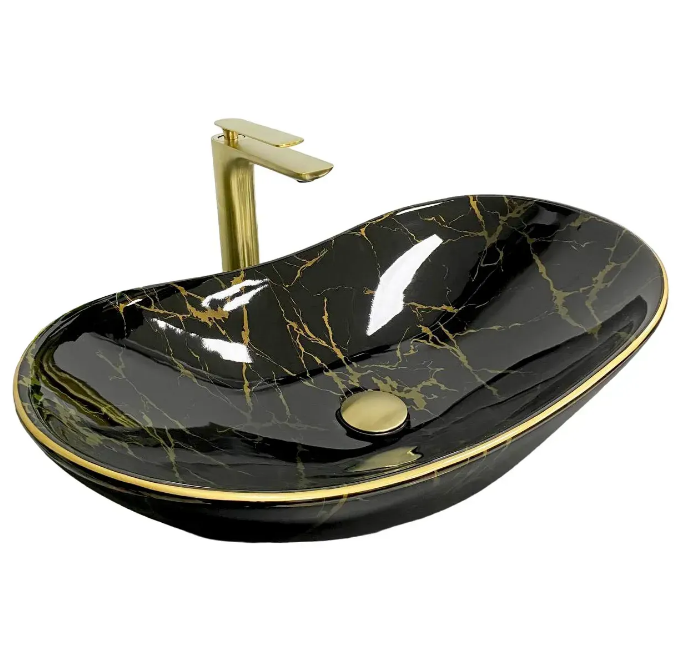 Раковина для ванной VBI TURIN 62x36,5 см керамика мрамор черный глянцевый VBI-011505