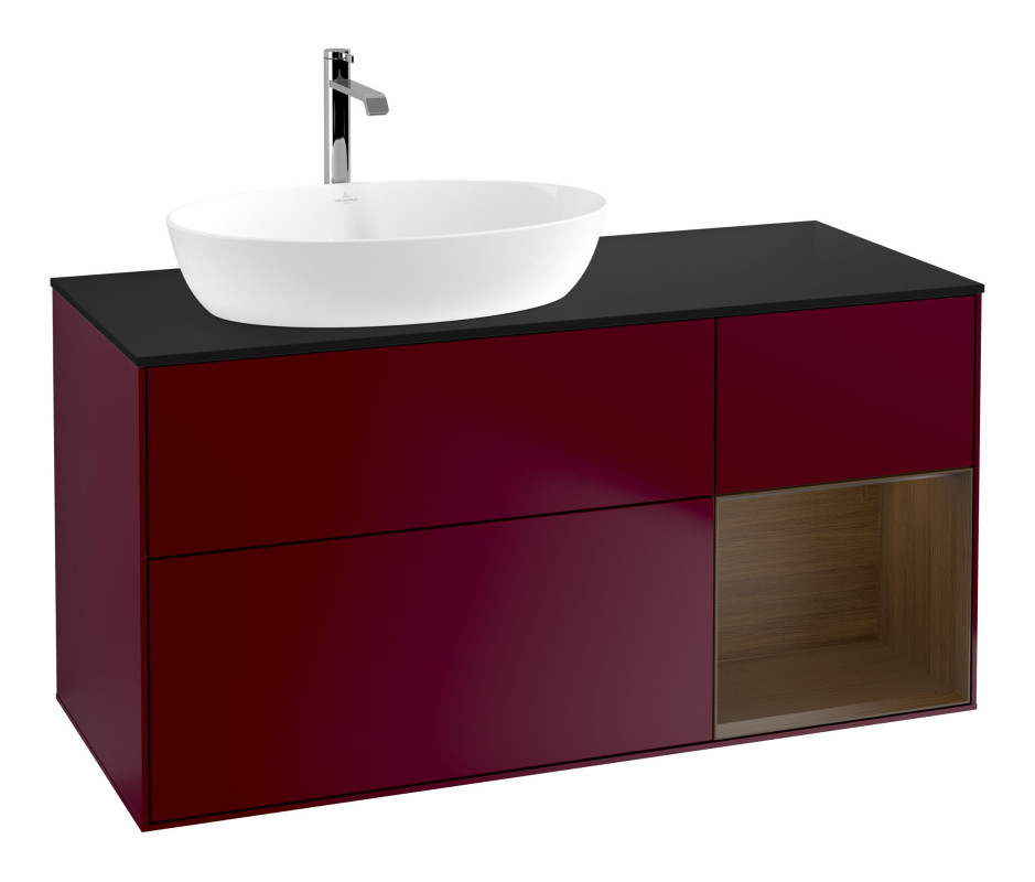 Тумба под раковину Villeroy & Boch Finion 120х50,1 см с подсветкой МДФ пион матовый лак/стекло черное матовое F812GNHB