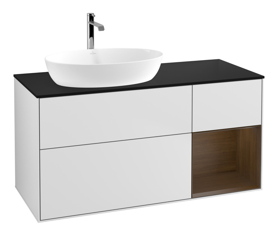 Тумба под раковину Villeroy & Boch Finion 120х50,1 см с подсветкой МДФ белый матовый лак/стекло черное матовое F812GNMT